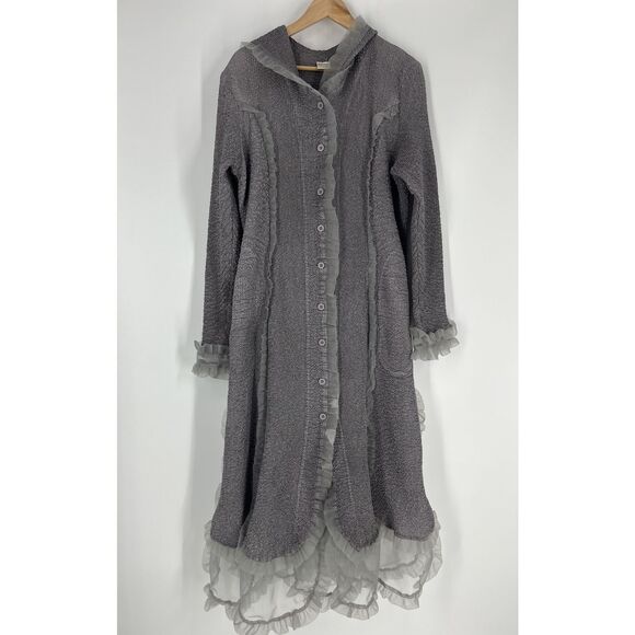 Y2K Lucy's Silk Cardigan Size Large Maxi Duster Goth Ruffle Witchy Whimsigoth - Picture 1 of 10